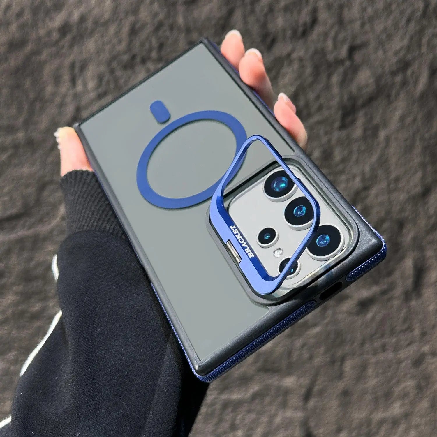 Transparent PC & TPU Case for Samsung Galaxy S25 Ultra S24 S23 Plus, Anti-Slip Side Grips, Built-In Camera Ring Stand with Raised Lens Frame Protection