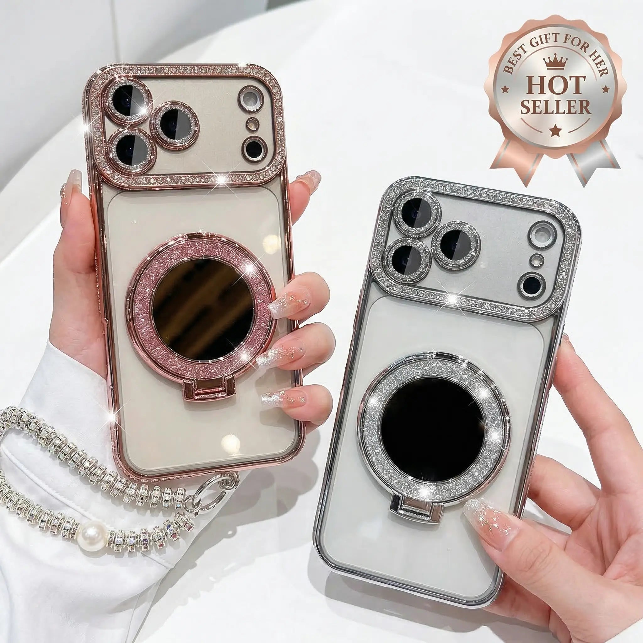 Luxury Shiny Mirror Iphone with Foldable Stand for Iphone 17 16 15 Pro Max - Aesthetic Makeup Cover for Women & Girls Anti-Fall Bow Pattern Game Design Four-Corner Shockproof Magnetic Phone Case Dust Proof Bracket Cool Leopard Print