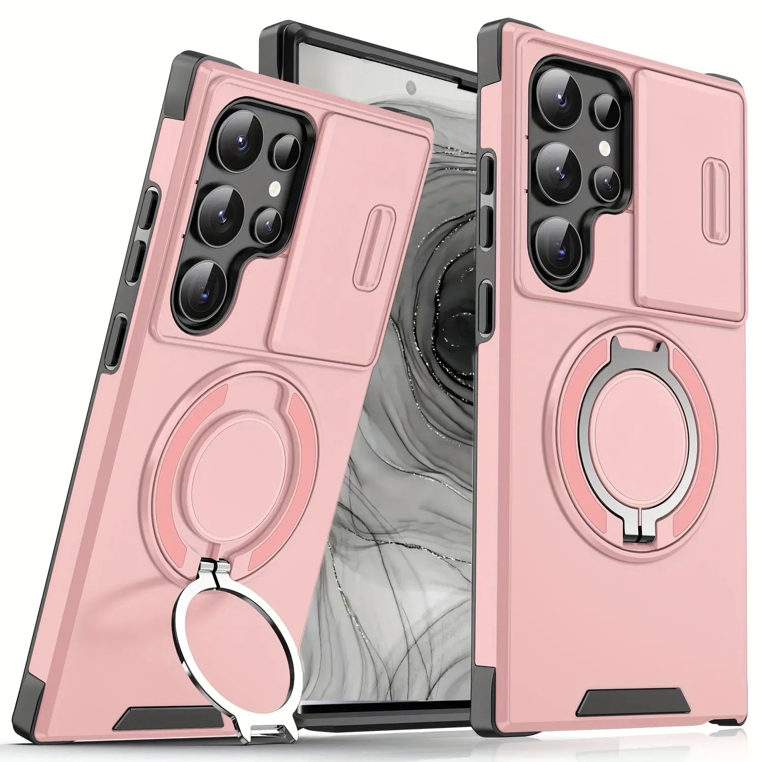 Shockproof Magnetic Case with Slide Camera Lens Protector for Samsung Galaxy S26/S25/S24/S23/S22/S21 Ultra plus Rotating Ring Holder