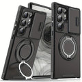 Shockproof Magnetic Case with Slide Camera Lens Protector for Samsung Galaxy S26/S25/S24/S23/S22/S21 Ultra plus Rotating Ring Holder
