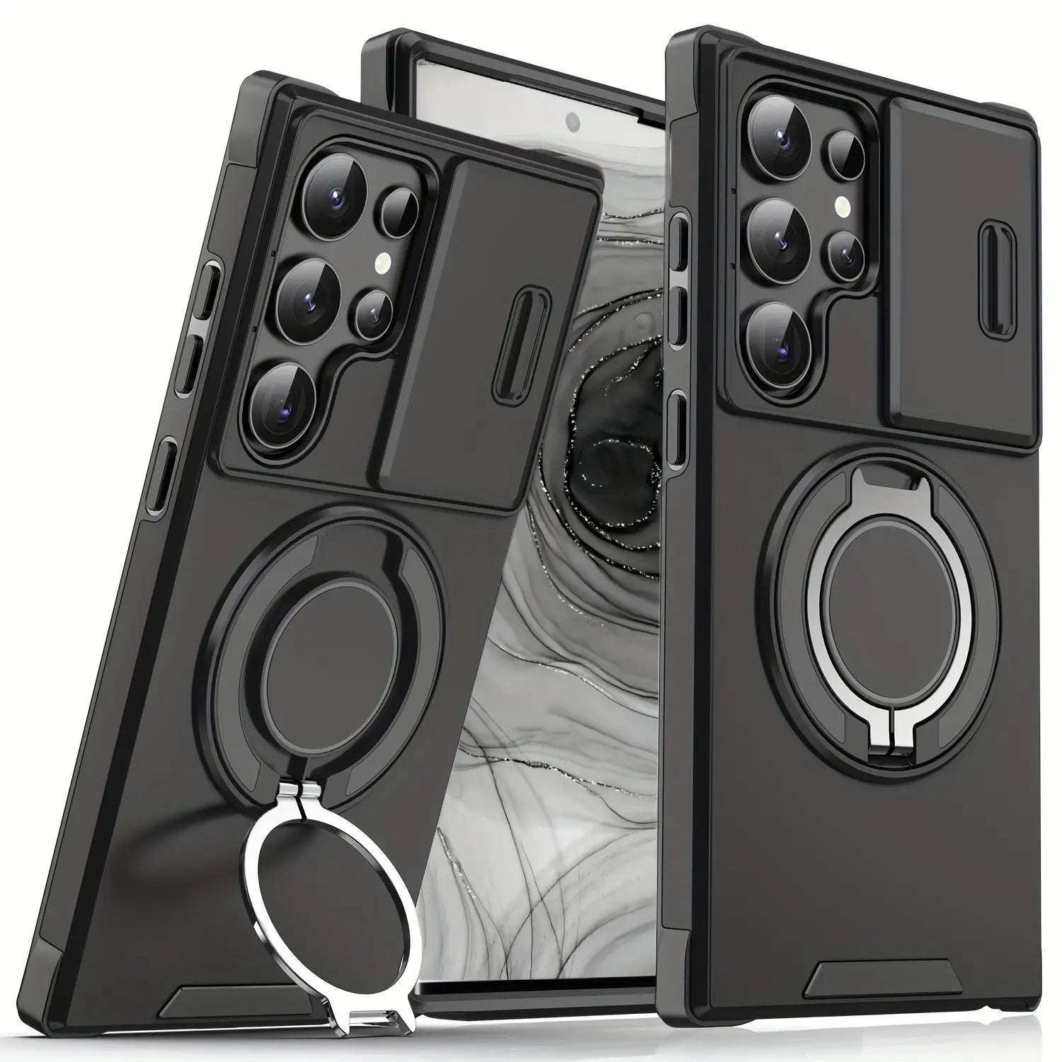 Shockproof Magnetic Case with Slide Camera Lens Protector for Samsung Galaxy S26/S25/S24/S23/S22/S21 Ultra plus Rotating Ring Holder