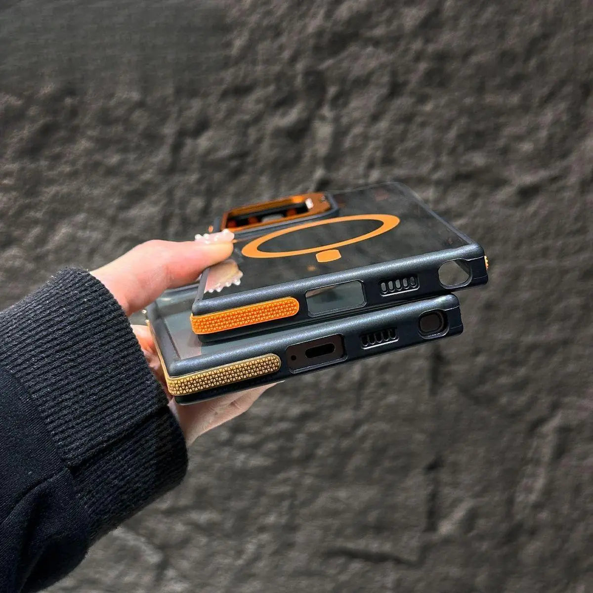 Transparent PC & TPU Case for Samsung Galaxy S25 Ultra S24 S23 Plus, Anti-Slip Side Grips, Built-In Camera Ring Stand with Raised Lens Frame Protection