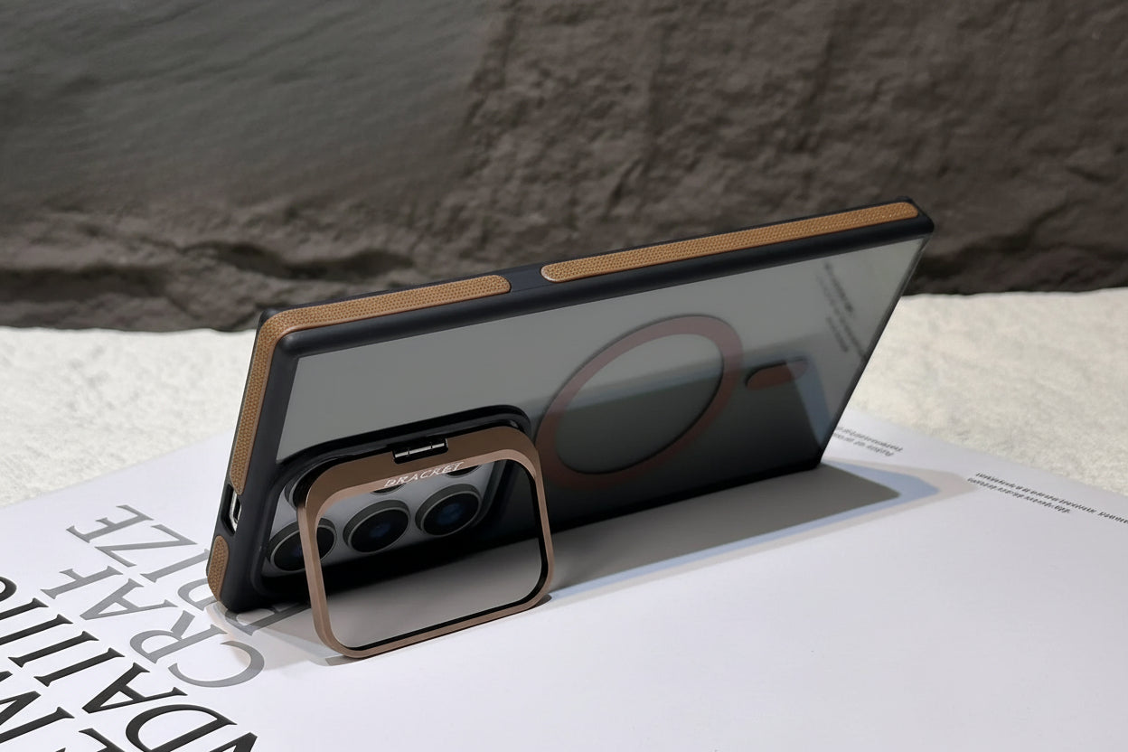 Transparent PC & TPU Case for Samsung Galaxy S25 Ultra S24 S23 Plus, Anti-Slip Side Grips, Built-In Camera Ring Stand with Raised Lens Frame Protection