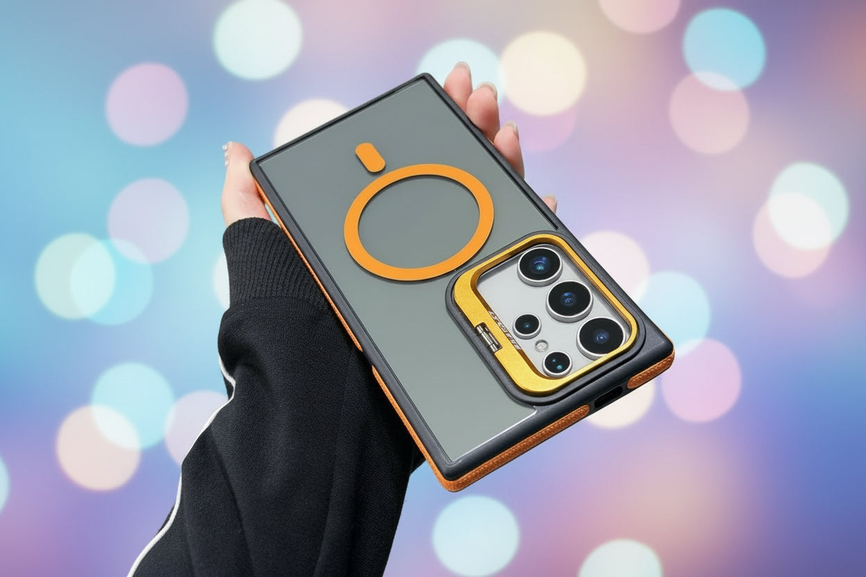 Transparent PC & TPU Case for Samsung Galaxy S25 Ultra S24 S23 Plus, Anti-Slip Side Grips, Built-In Camera Ring Stand with Raised Lens Frame Protection