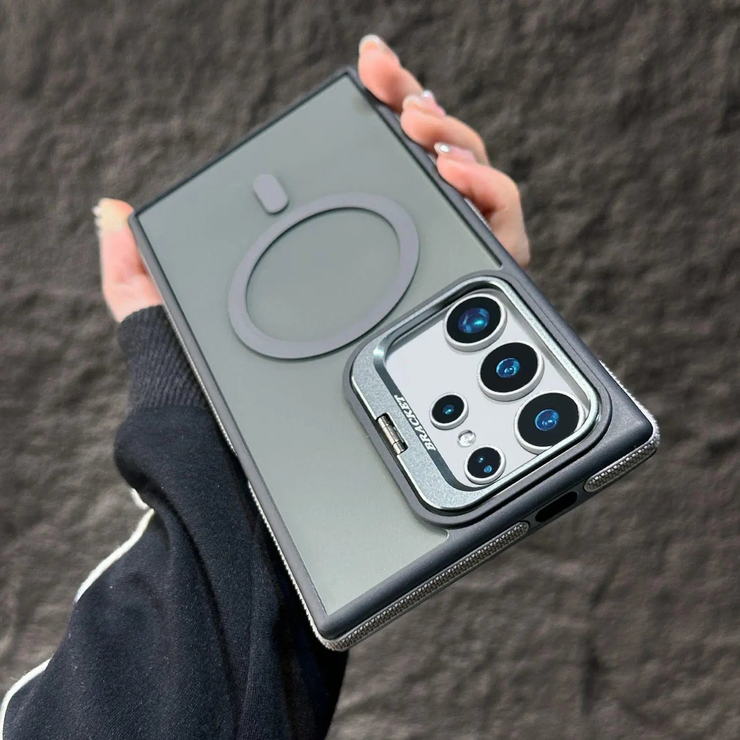 Transparent PC & TPU Case for Samsung Galaxy S25 Ultra S24 S23 Plus, Anti-Slip Side Grips, Built-In Camera Ring Stand with Raised Lens Frame Protection