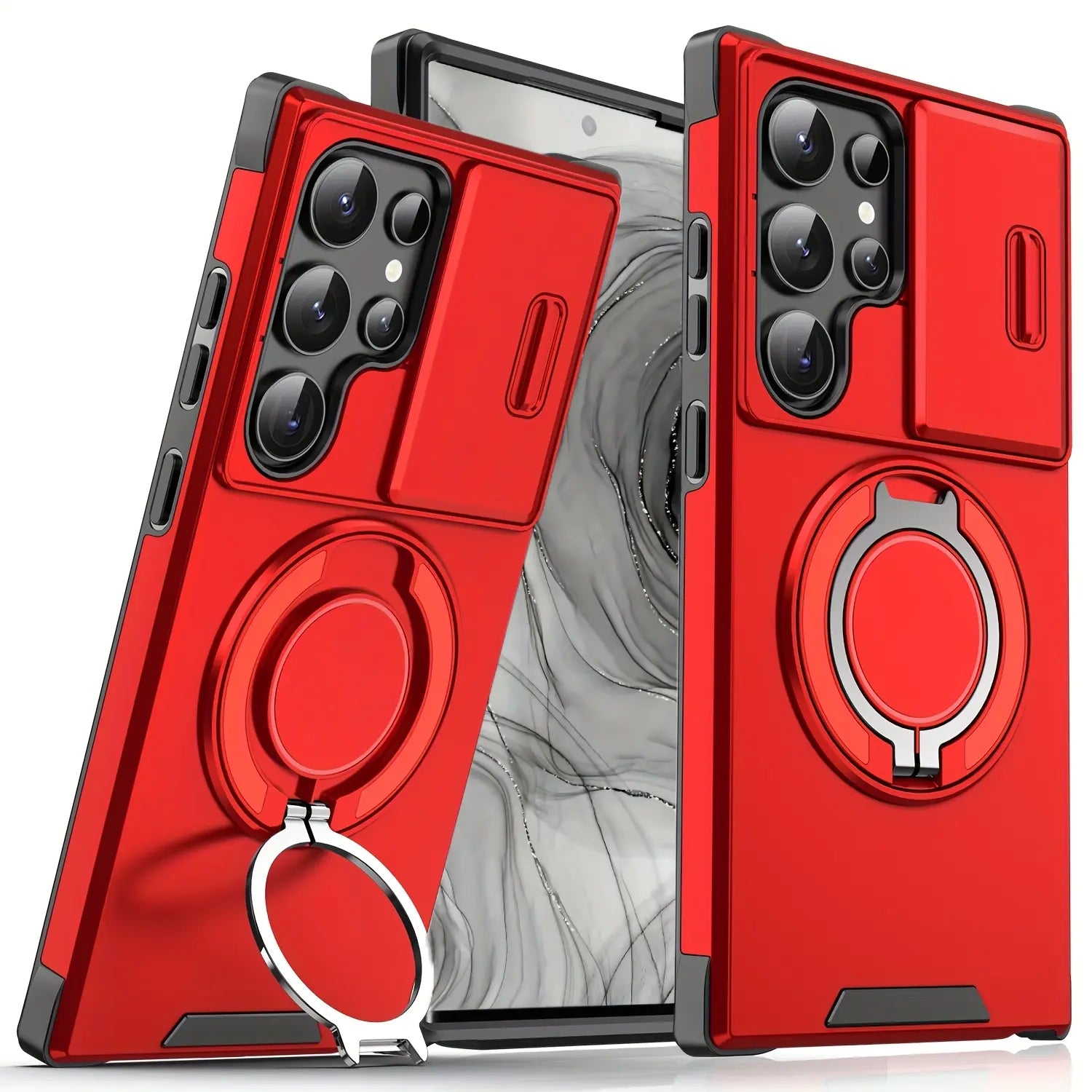 Shockproof Magnetic Case with Slide Camera Lens Protector for Samsung Galaxy S26/S25/S24/S23/S22/S21 Ultra plus Rotating Ring Holder