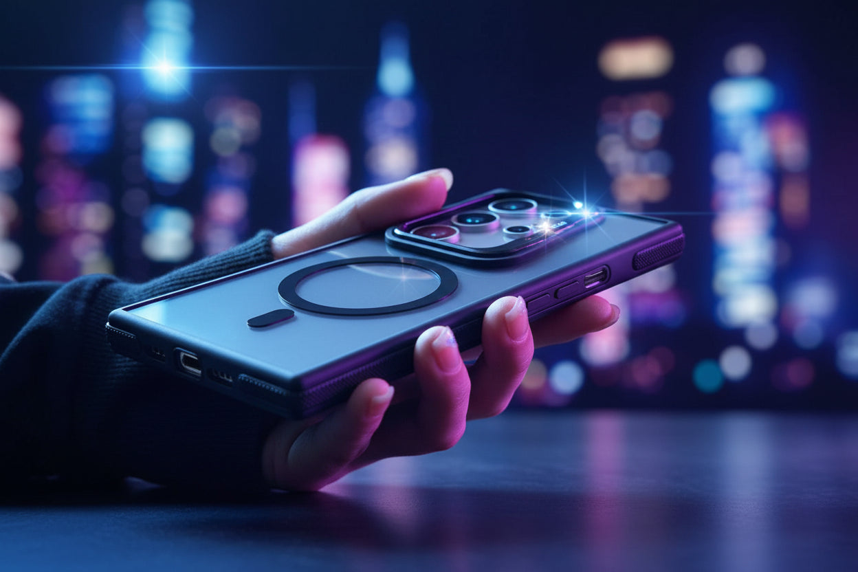 Transparent PC & TPU Case for Samsung Galaxy S25 Ultra S24 S23 Plus, Anti-Slip Side Grips, Built-In Camera Ring Stand with Raised Lens Frame Protection