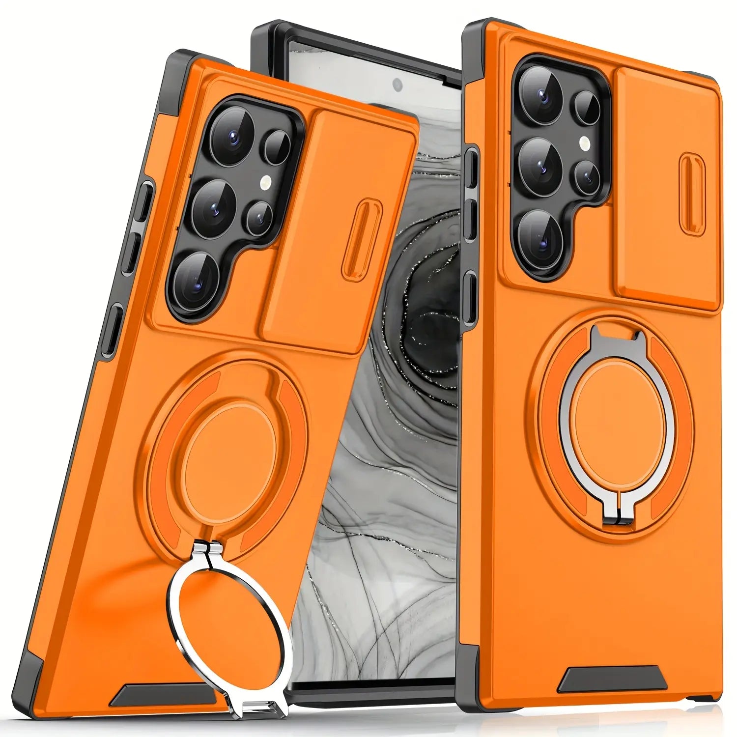 Shockproof Magnetic Case with Slide Camera Lens Protector for Samsung Galaxy S26/S25/S24/S23/S22/S21 Ultra plus Rotating Ring Holder