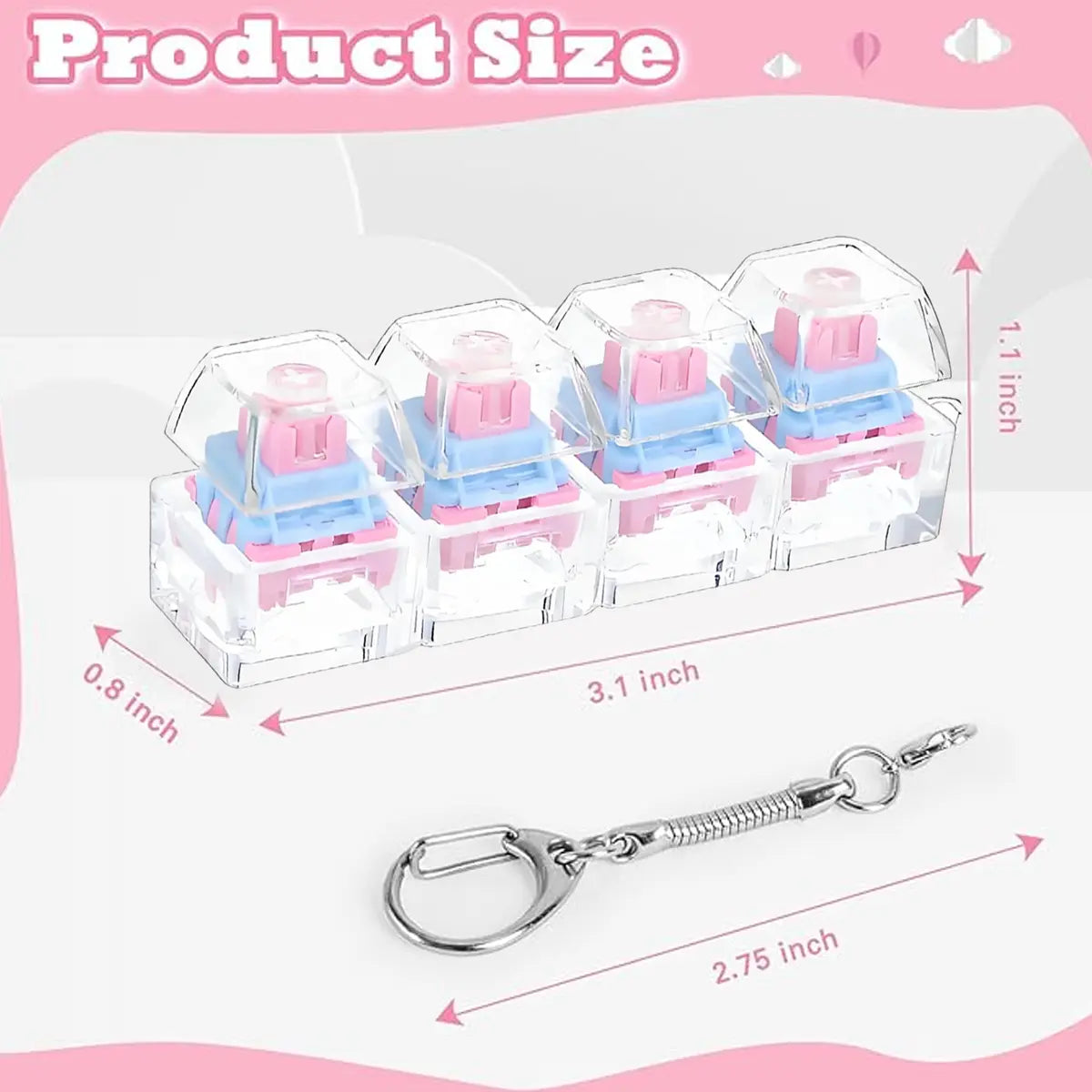 Pink Keychain Keyboard Fidget Toy with LED Lights Stress Relief Clicker Fidget Keyboard Boost Focus Calm Anxiety for Her Girlfriend Wife Gift