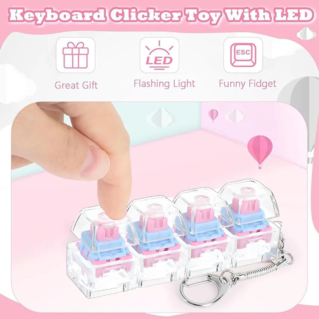 Pink Keychain Keyboard Fidget Toy with LED Lights Stress Relief Clicker Fidget Keyboard Boost Focus Calm Anxiety for Her Girlfriend Wife Gift