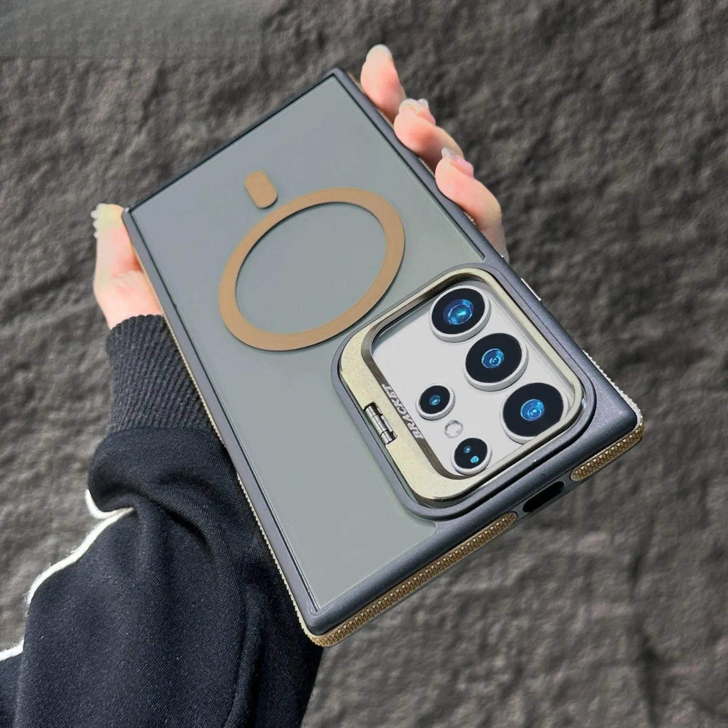 Transparent PC & TPU Case for Samsung Galaxy S25 Ultra S24 S23 Plus, Anti-Slip Side Grips, Built-In Camera Ring Stand with Raised Lens Frame Protection