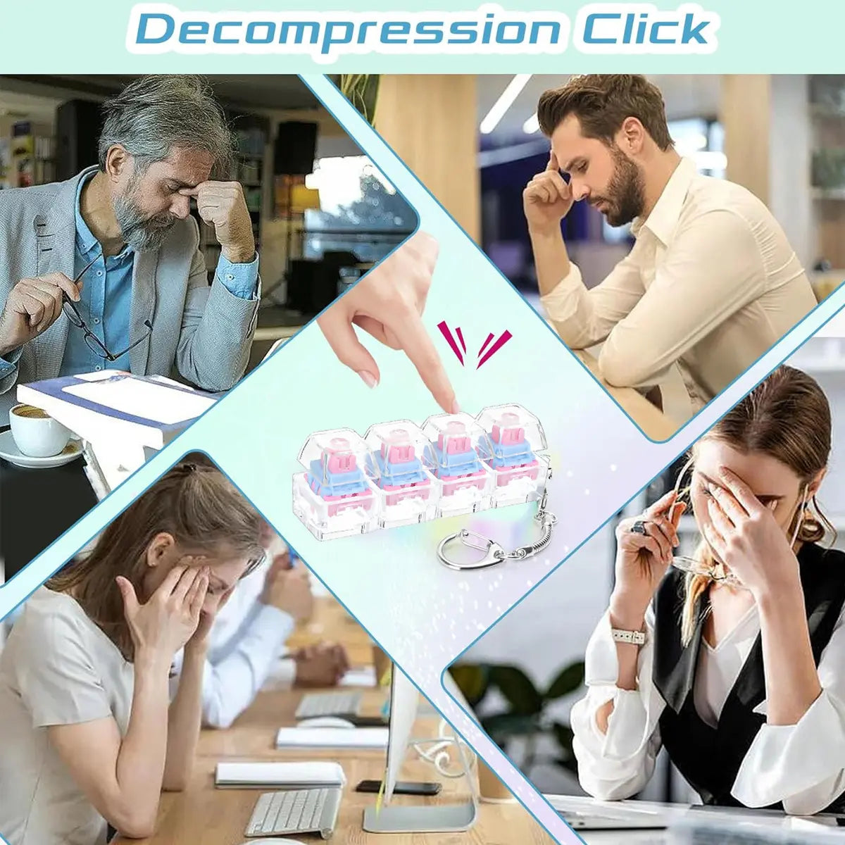 Pink Keychain Keyboard Fidget Toy with LED Lights Stress Relief Clicker Fidget Keyboard Boost Focus Calm Anxiety for Her Girlfriend Wife Gift