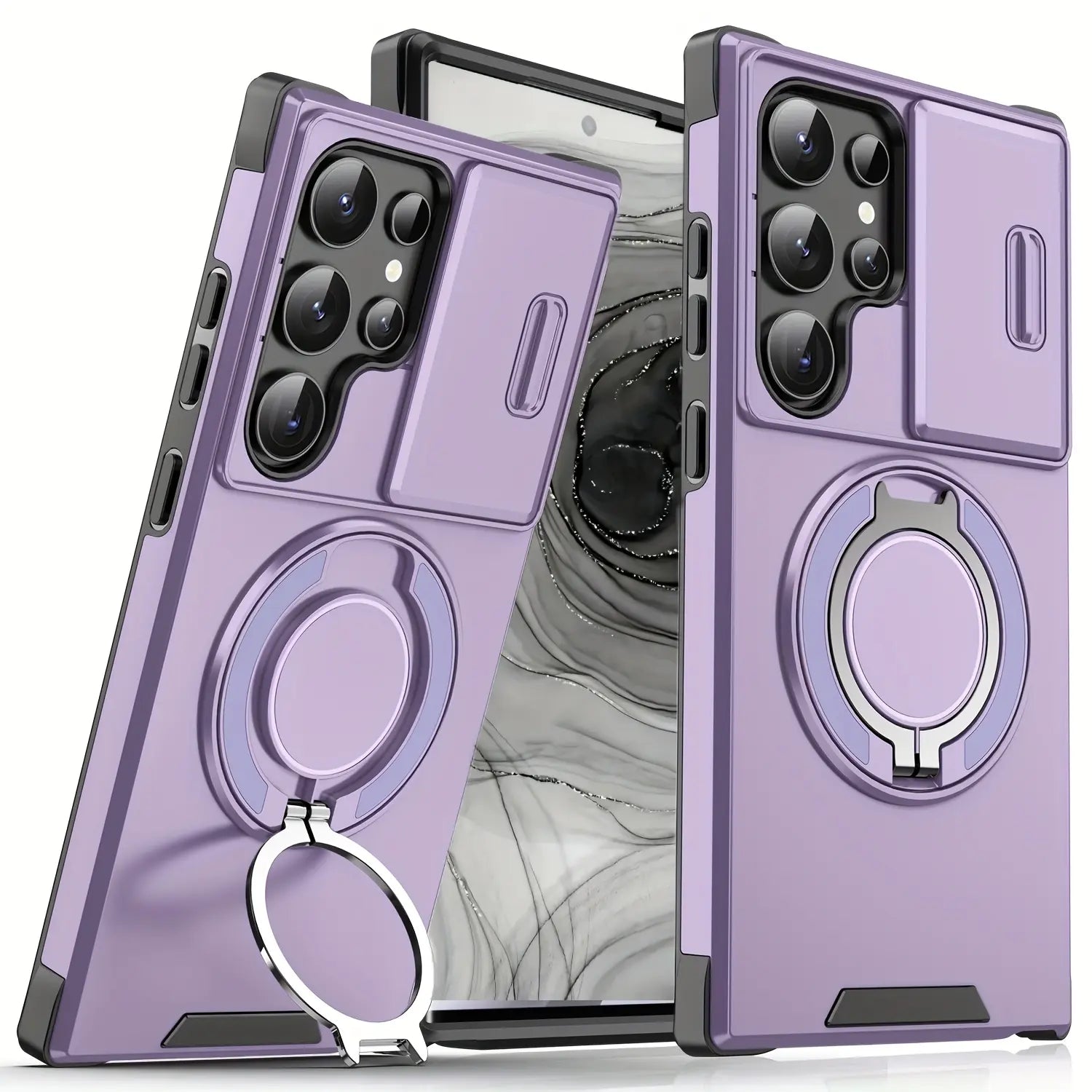 Shockproof Magnetic Case with Slide Camera Lens Protector for Samsung Galaxy S26/S25/S24/S23/S22/S21 Ultra plus Rotating Ring Holder