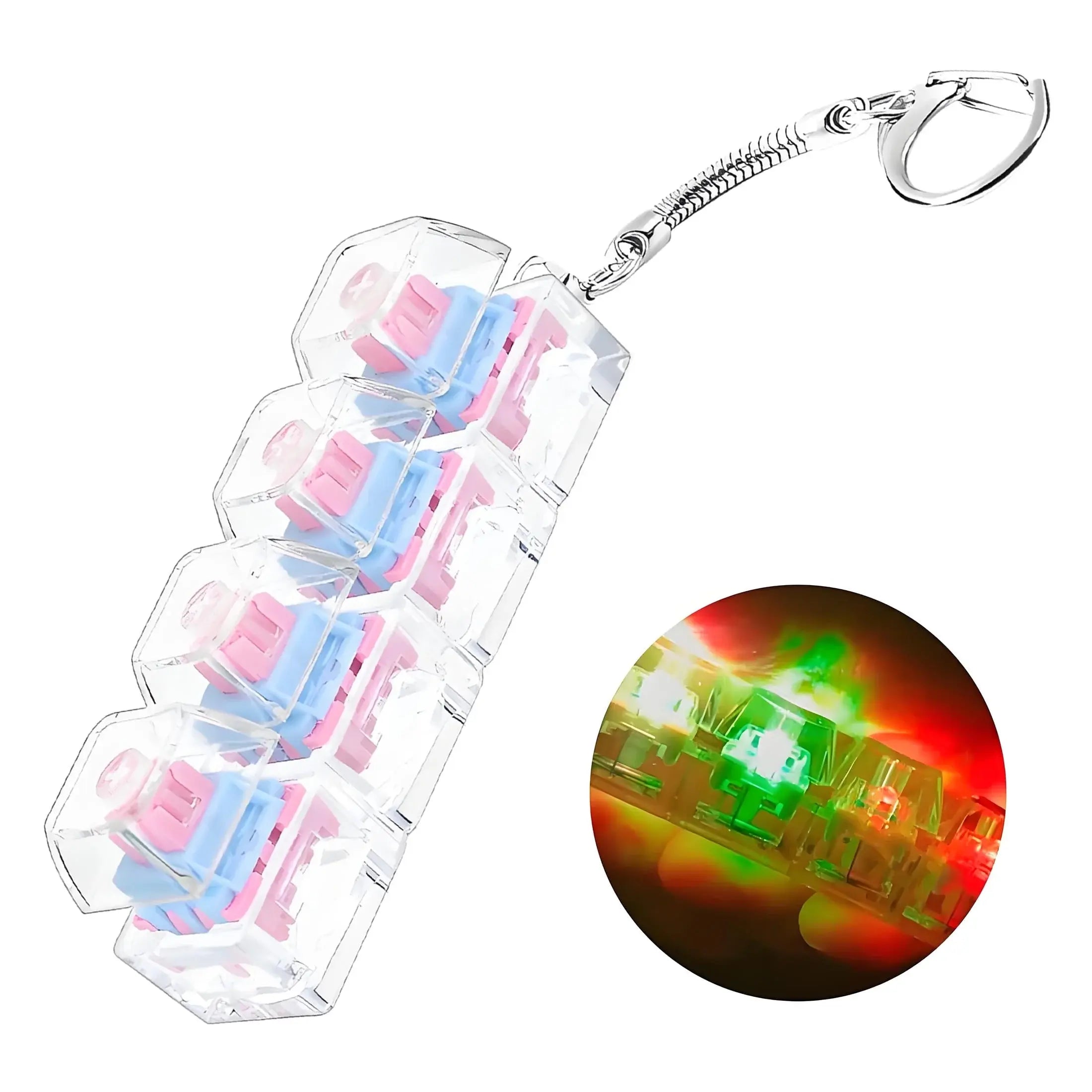 Pink Keychain Keyboard Fidget Toy with LED Lights Stress Relief Clicker Fidget Keyboard Boost Focus Calm Anxiety for Her Girlfriend Wife Gift