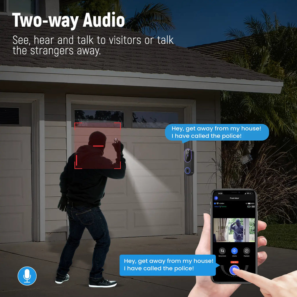1080P Wireless Video Doorbell Camera, Smart AI Human Detection, Live View, Cloud Storage, Night Vision, Two Way Audio, Instant Alert, 2.4G Wifi Only, Indoor/Outdoor Surveillance Cam for Home Security System
