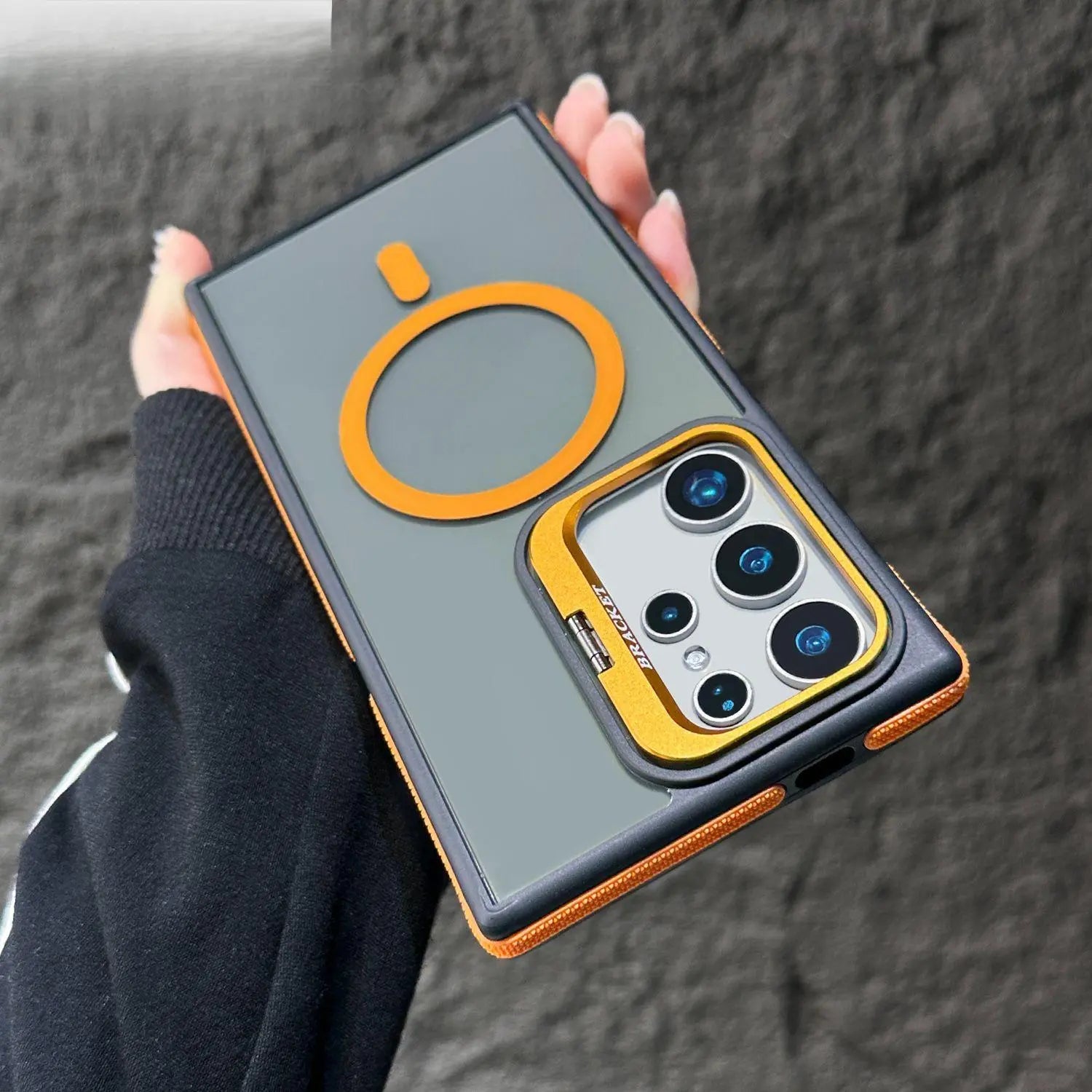 Transparent PC & TPU Case for Samsung Galaxy S25 Ultra S24 S23 Plus, Anti-Slip Side Grips, Built-In Camera Ring Stand with Raised Lens Frame Protection